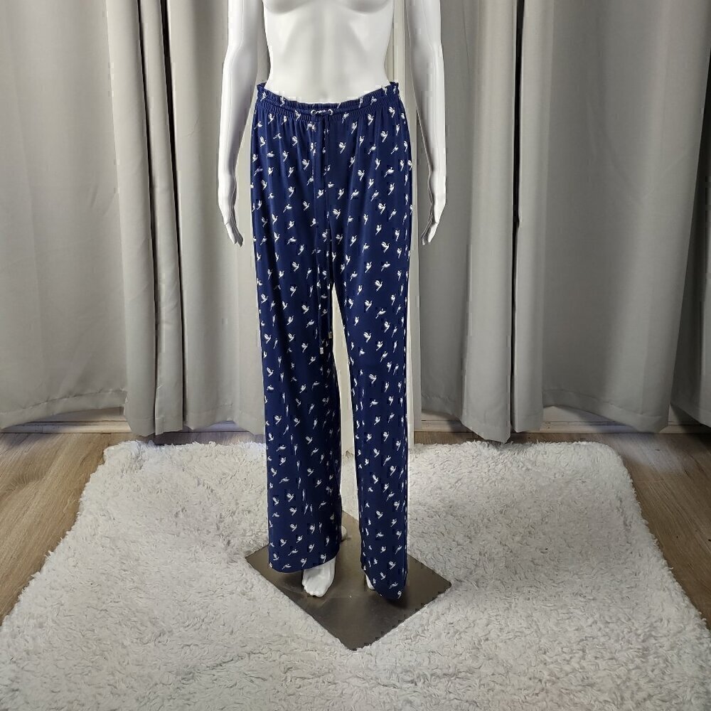 Grace Elements Ladies Women's Navy White Bird Graphic Wide Leg Pants Size Medium